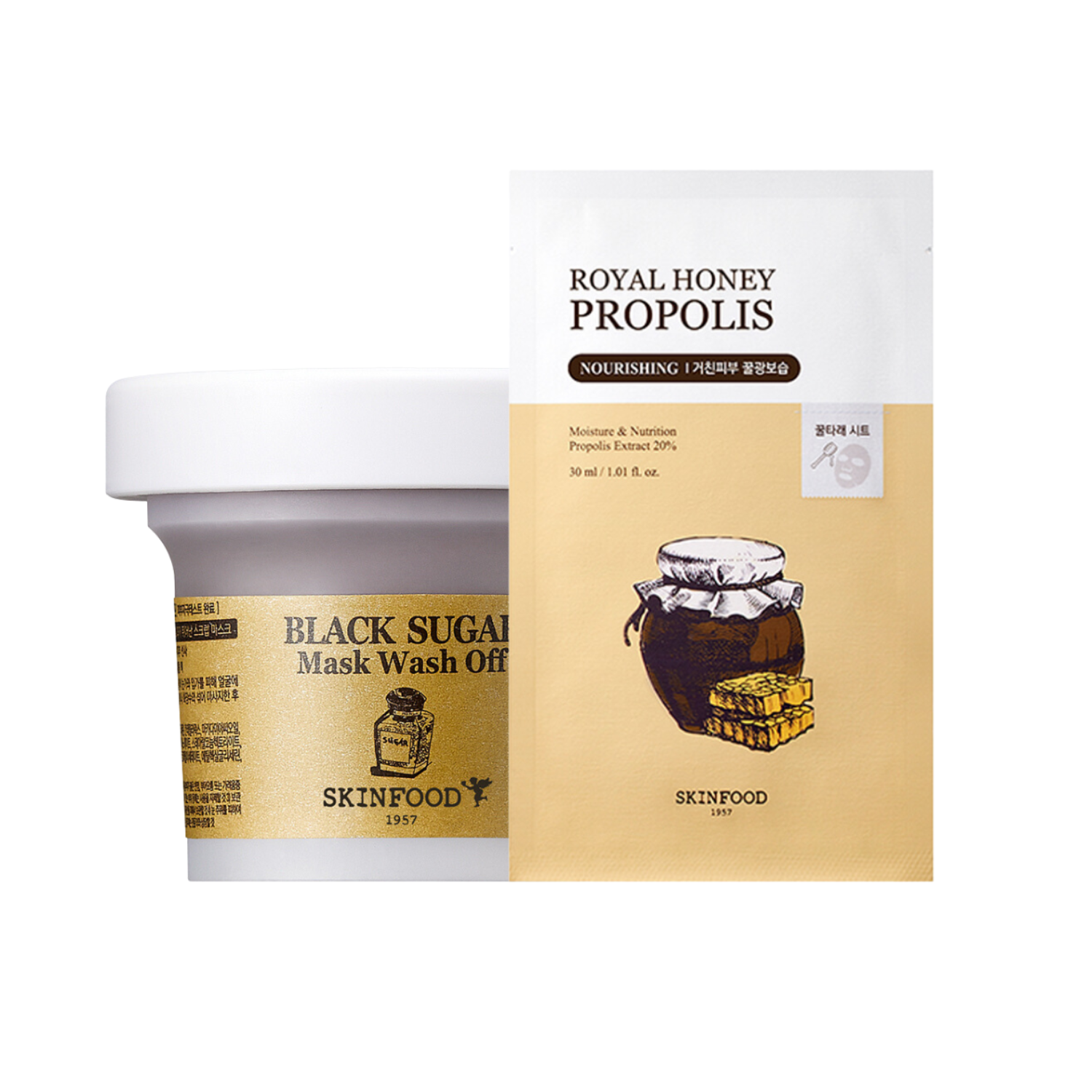 Black Sugar Mask Wash Off + Royal Honey Propolis Mask